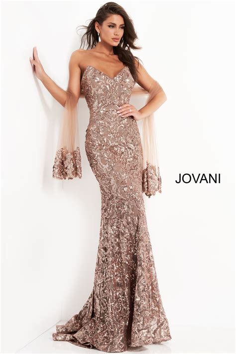 Jovani 05054 Copper Sequin Sheath Strapless Evening Dress