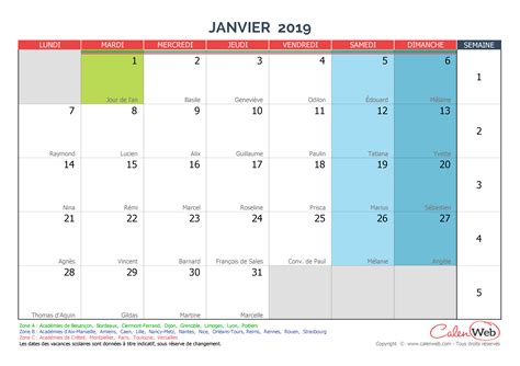 Calendrier Mensuel 2019 Personnalisable Avec Fêtes Jours Avec