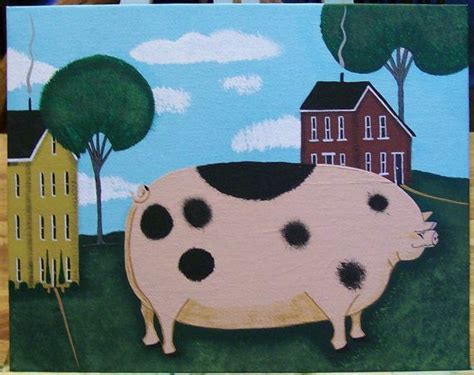 Original Folkart Painting On Canvas In Acrylics Big Pig And Etsy