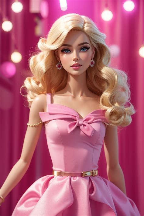 a barbie doll wearing a pink dress and gold jewelry with her hand on her hip