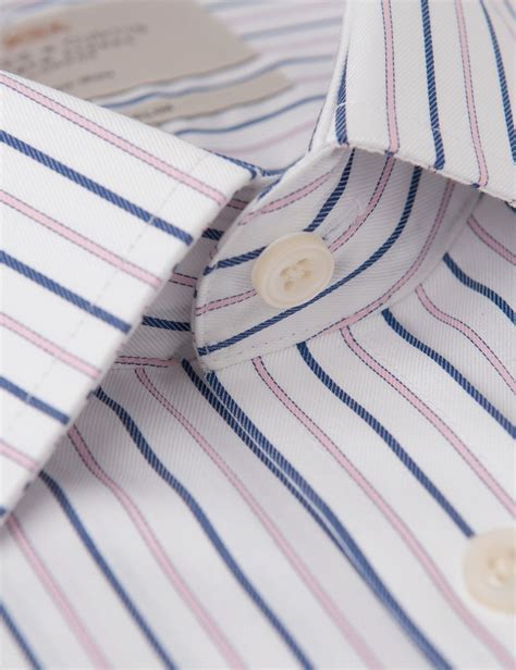 Men S Formal Pink Navy Tramline Stripe Fitted Slim Shirt Single