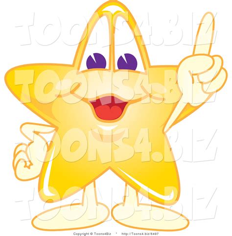 Vector Illustration Of A Yellow Cartoon Star Mascot Pointing Upwards By