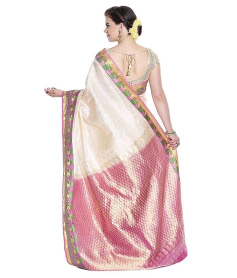 Pothys White And White And Pink Kanchipuram Silk Vasundhara Pattu Saree With Blouse Piece Buy