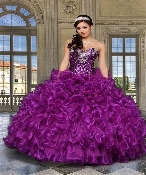 New And Unique Women Dress 2015 Purple Organza 15 Years Birthday Party