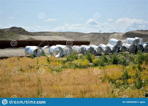 Galvanized Metal Culvert Pipe On Construction Site Stock Photo Image