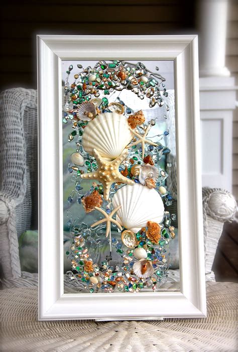 Sea Glass Art For Beach Decor Seashell Wall Art For Nautical Bathroom