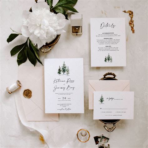 Pine Tree Wedding Invitation Template Woodland Wedding Etsy