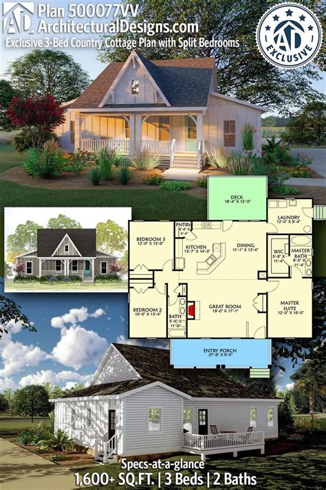 Plan 500077vv Exclusive 3 Bed Country Cottage Plan With Split Bedrooms