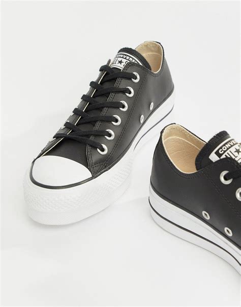 Converse Chuck Taylor All Star Leather Platform Low Trainers In Black