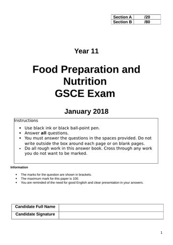 Food Preparation And Nutrition Mock Exam Teaching Resources