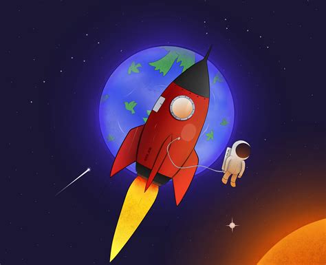 Download Red Rocket Ship With Astronaut Wallpaper