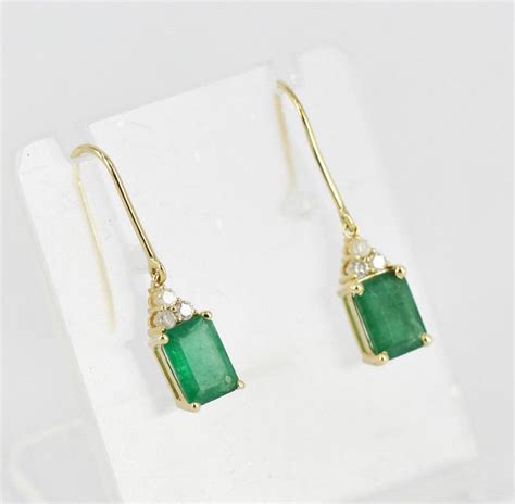 Emerald And Diamond Drop Earrings On Ct Gold Earrings Jewellery