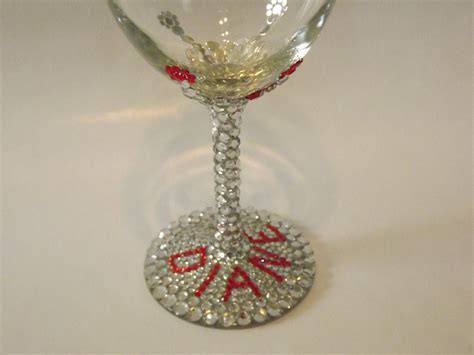Rhinestone Bling White Wine Glass Personalized By Evrhinestones