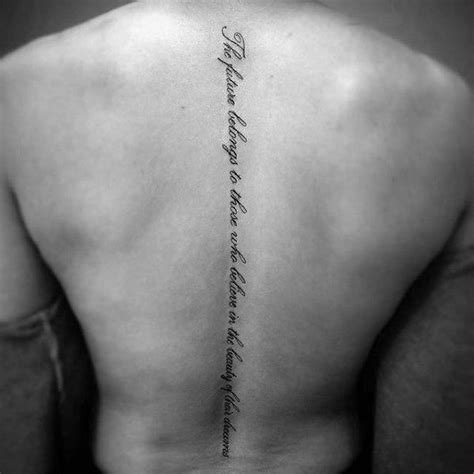 Simple Cursive Lettering Quote Spine Tattoo On Man Spine Tattoo For Men