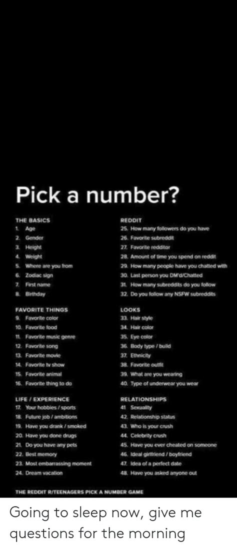 Pick A Number The Basics Reddit 1 Age 25 How Many