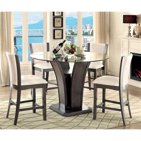 Homyshopy bar table set with 2 chairs, dining table set with 2 stools, 3 piece kitchen table with wine rack and glass holder, industrial pub table set for kitchen living room grey. Furniture of America Sampson Round Counter Height Dining ...