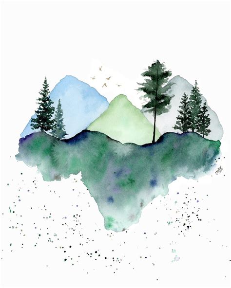 Mountainscape Watercolor Print Mountain Landscape Artwork Etsy Canada