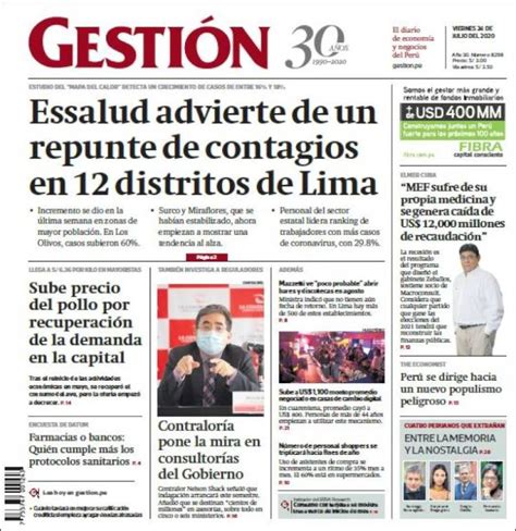 Newspaper Diario Gestión Peru Newspapers In Peru Saturdays Edition