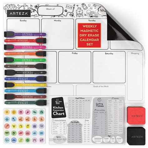 Buy Arteza Dry Erase Magnetic Weekly Set 17x12 Inch With 12