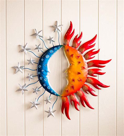 Handcrafted Colorful Moon and Sun Faces Metal Wall Art ... Compared to prints and wall stickers, its visual appeal depends largely on the you can choose from different styles of metal wall art which range from intricate wireframe designs to laser cut pieces of metal.