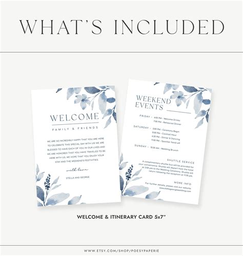 Wedding Welcome Letter And Itinerary Template Dusty Blue Etsy