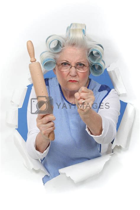 Angry Old Woman With A Rolling Pin By Phovoir Vectors And Illustrations