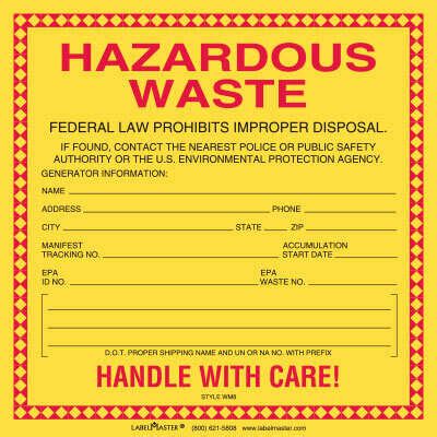 Free Hazardous Waste Label Template Hazardous Waste Law Prohibit