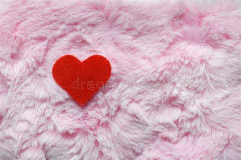 Felt Hearts On Pink Fur Texture Valentines Day Background Or Greeting