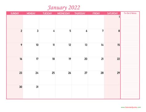 Printable Calendar 2022 With Notes Printable World Holiday
