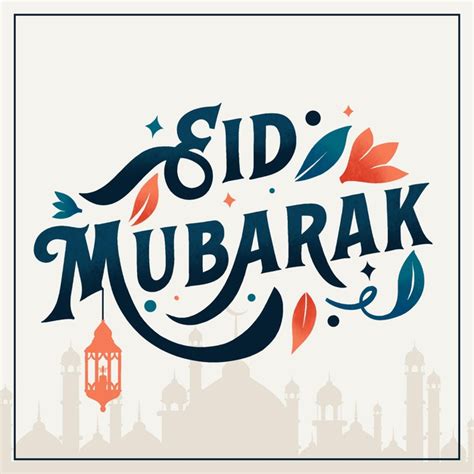 Premium Vector Happy Eid Mubarak Lettering And Fanoos