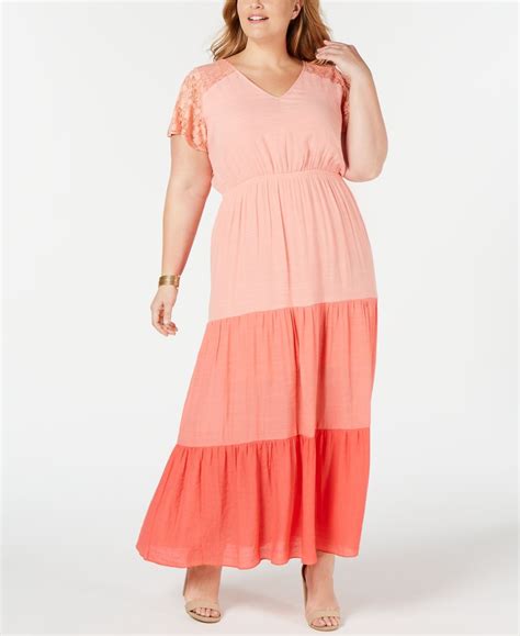 Ny Collection Plus And Petite Plus Size Colorblocked Lace Maxi Dress