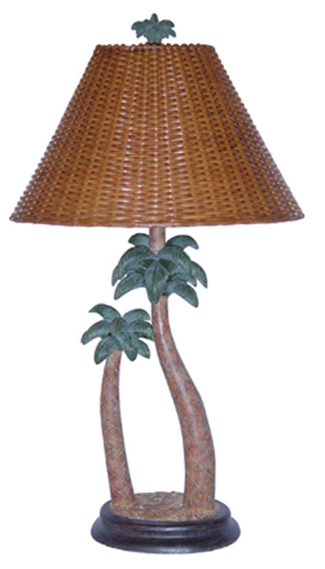 Elephants on palm tree accent 24 h table lamp with bell shade it is an elephants on palm tree accent 24 inches high table lamp that has got a bell shade. Tropical Accesories : Double Palm Tree Table Lamp Wicker Shade