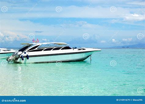 Motor Boat On Turquoise Water Of Indian Ocean Stock Image Image Of