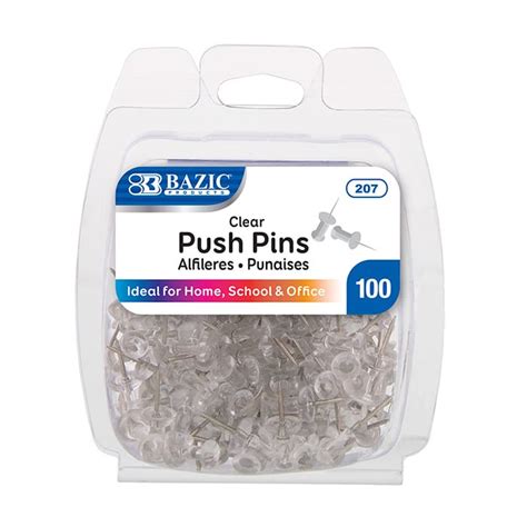 Bazic Clear Transparent Push Pins 100pack Bazic Products