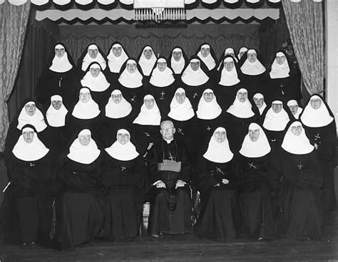 Formal Portrait Of The Sisters Of Mercy With The Archbishop 1958 Old