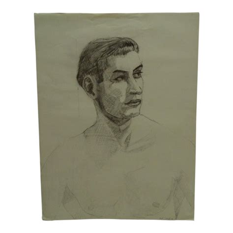 1950 Mid Century Modern Original Drawing On Paper Sexy Male Profile