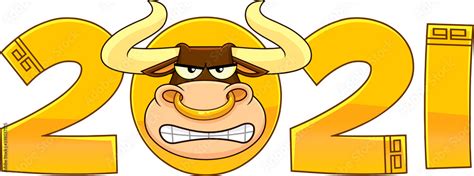 2021 Year Of The Ox Numbers With Bull Face Cartoon Character Vector