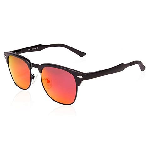 Sungait Classic Half Frame Clubmaster Sunglasses With Polarized Lens Black Frame Red Lens