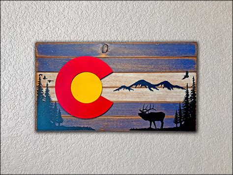 Colorado Wood Flag 16x36 Rustic Nature Style Etsy
