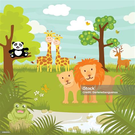 Drawing Of Jungle Animals In The Jungle Stock Illustration Download