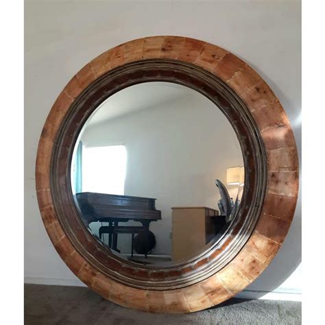 1980s Vintage Bernhardt Rustic Round Wooden Mirror Chairish