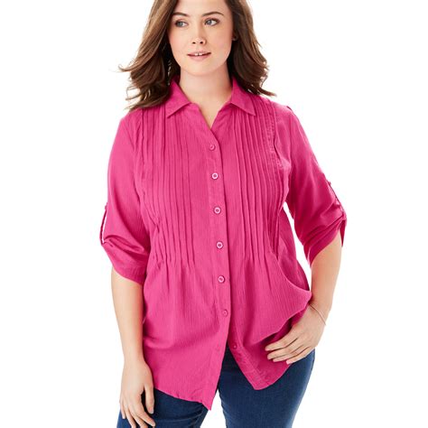 Woman Within Woman Within Women S Plus Size Pintucked Button Down Gauze Shirt Shirt Walmart
