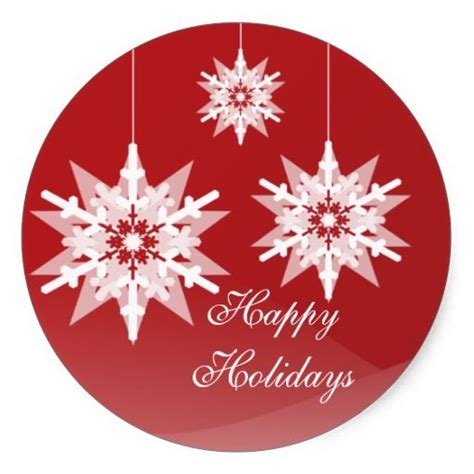 Ornament Snowflakes Large Red Holiday Classic Round Sticker Zazzle