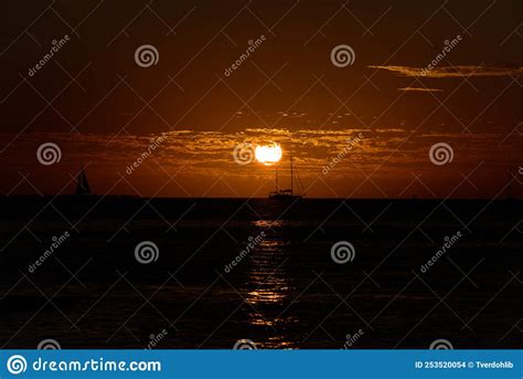 Golden Sunrise Sunset Over The Sea Waves Sunrise Over The Ocean Stock