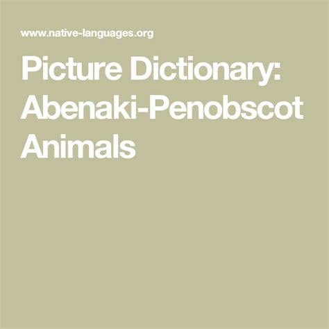 Picture Dictionary Abenaki Penobscot Animals Picture
