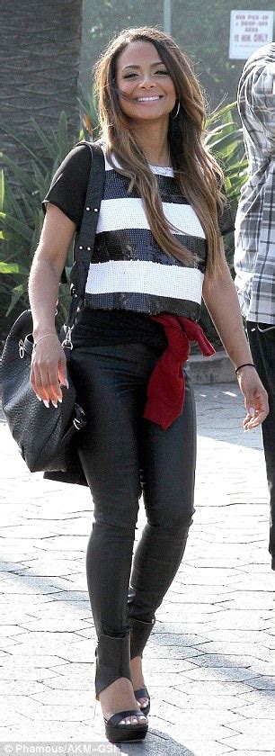 christina milian flaunts toned tummy in sequins and skin tight leather pants daily mail online