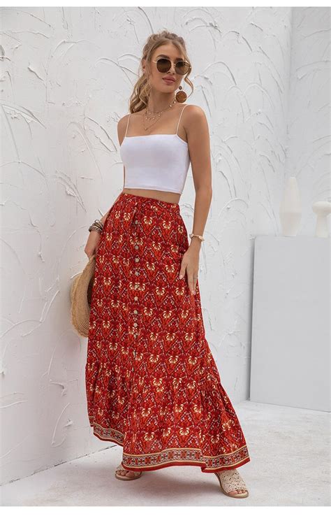 Bohemian Floral Print Maxi Skirt Summer Floral Skirt Beach Etsy