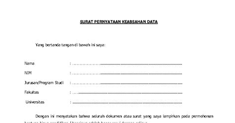 Surat pernyataan keabsahan dan kebenaran dokumen yang bertanda tangan dibawah ini : Contoh Surat Pernyataan Keabsahan Data - Terbaru Saat Ini