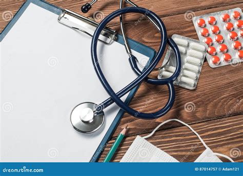 Desk Of Doctor With Medicine Things Stock Image Image Of Diagnostic