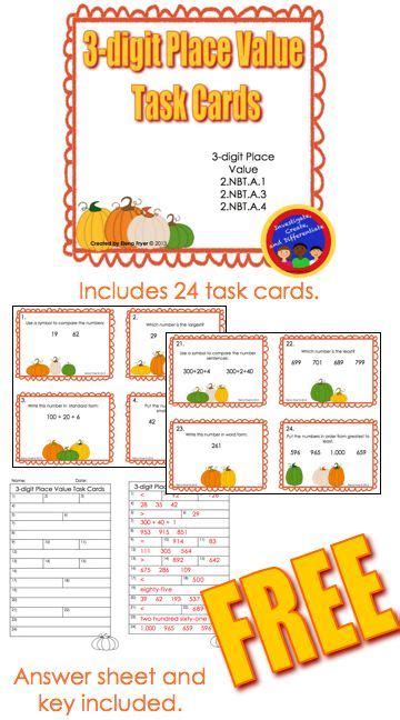 3 Digit Place Value Task Cards Pumpkin Theme Elementary Math